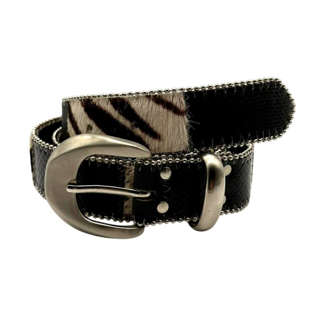 Vintage Elite USA Leather Belt Mixed Media Calf Hair Studded Western Size 32